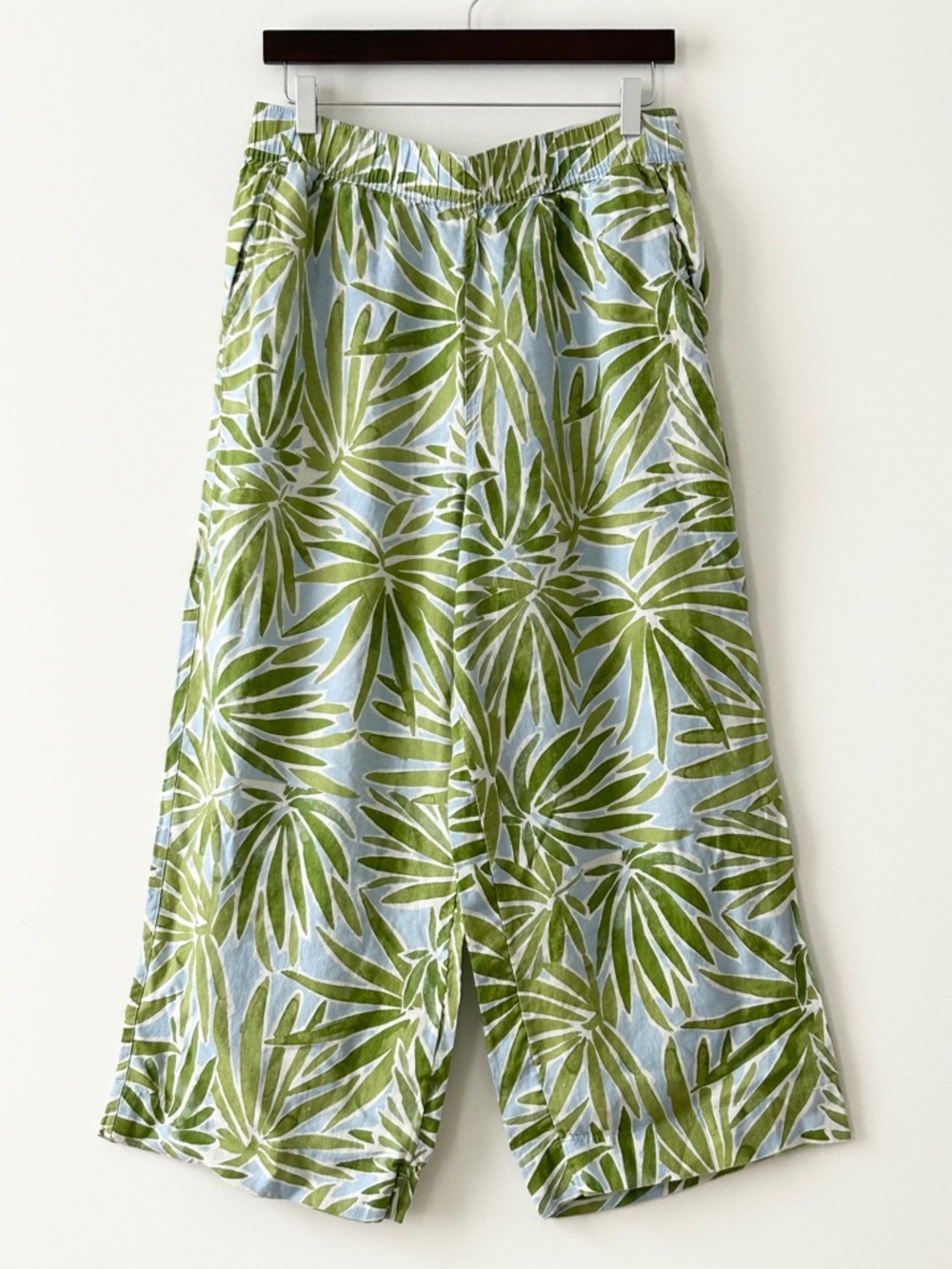 Sigrid Olsen 100% Linen Tropical Leaf Wide Leg Pants